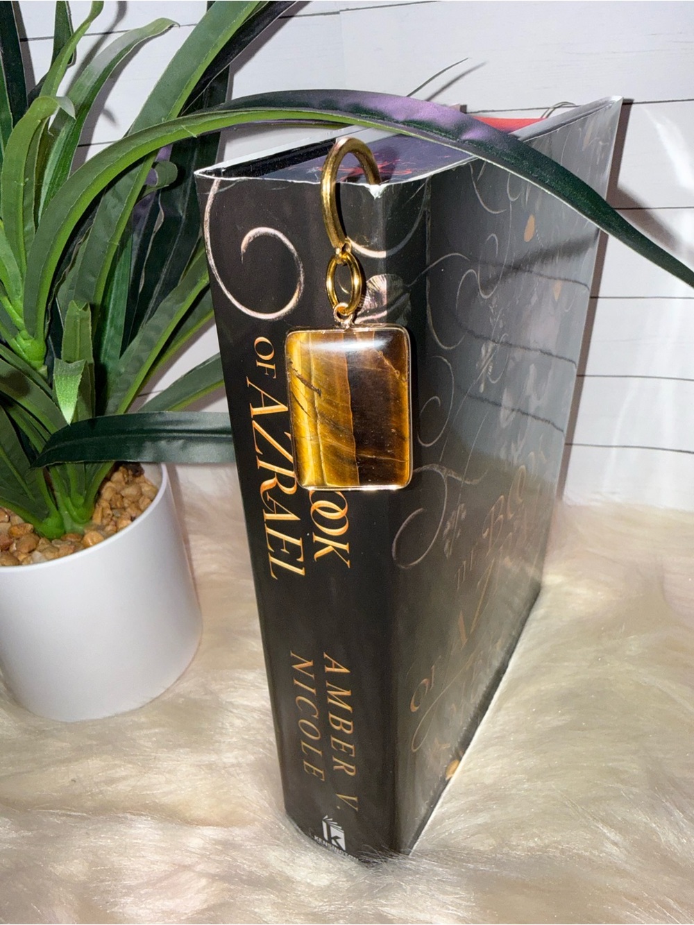 Tiger Eye Stone Bookmark with Gold Hardware